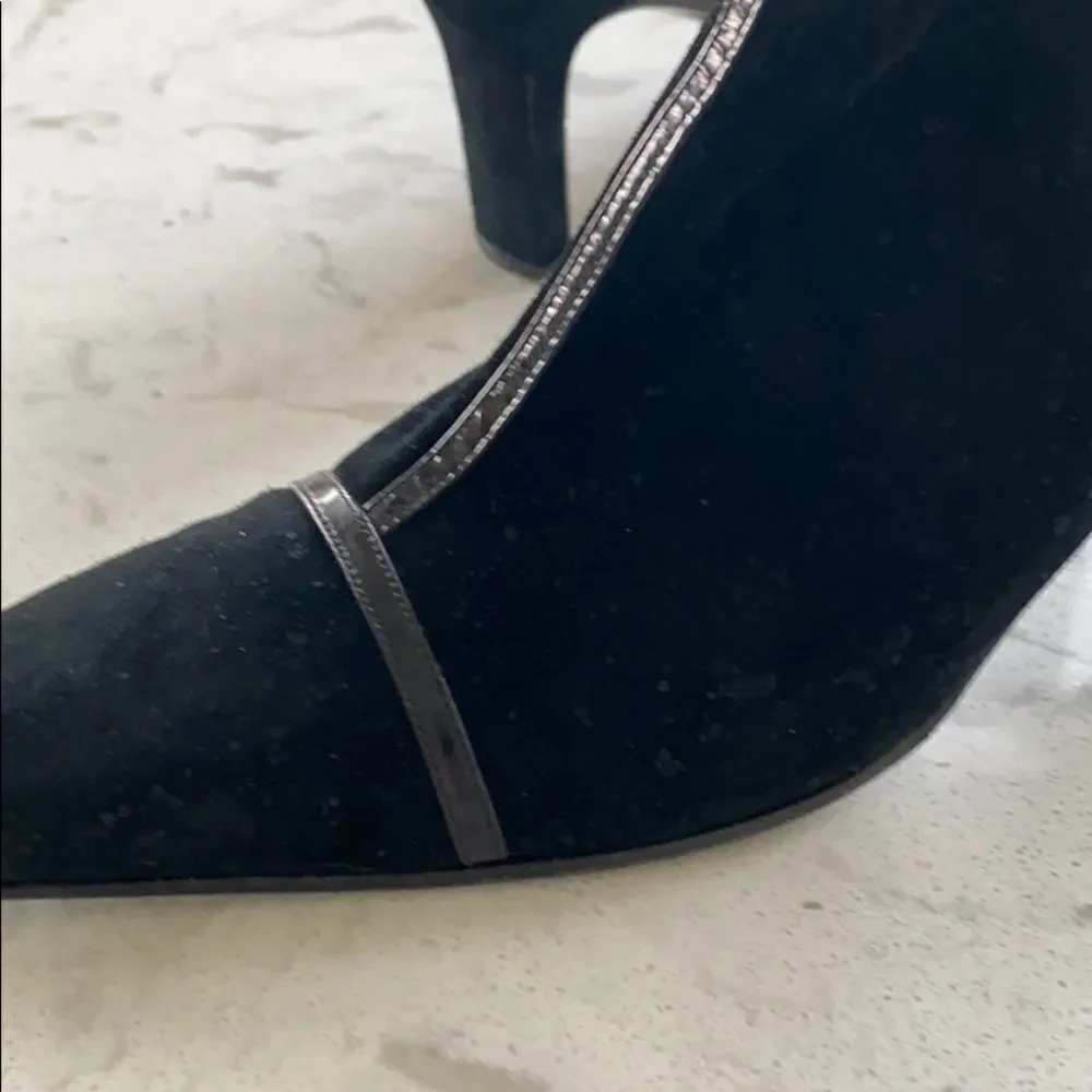 Salvatore Ferragamo Suede Patent Heeled Booties Dressy  Pointed Toe Blac…‎